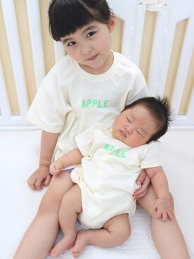 「アイテム（ロンパース、グリーン系）」を使った、SuzuMinaさん（キッズ・100cm）の夏コーディネート