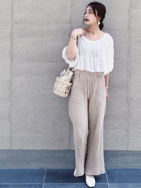 「oblekt（オブレクト）のアイテム」を使った、三村有希さん（レディース・156cm）の夏コーディネート