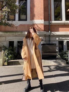 「コート」｜「アイテム（チュニック）」を使った、三村有希さん（レディース・156cm）の秋コーディネート