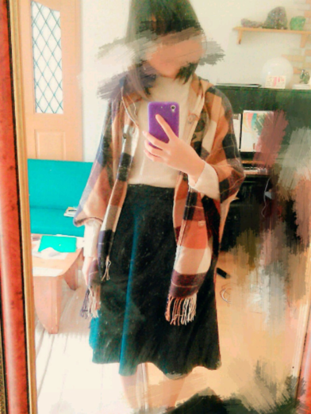 「しまむらのアイテム（ポンチョ、ブラウン系）」を使った、まるくさん（レディース・155cm）の冬コーディネートの1枚目の写真