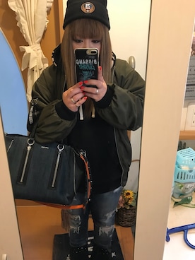 「ロングヘア」｜「アイテム（ブルゾン）」を使った、mariiiiika0919さん（レディース・154cm）の冬コーディネート