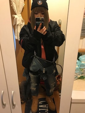 「ディーゼル」｜「アイテム（MA-1）」を使った、mariiiiika0919さん（レディース・154cm）の冬コーディネート