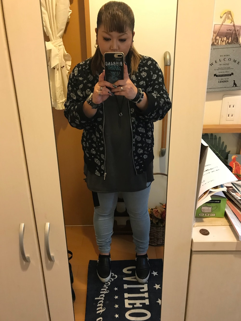 「日焼け防止、AVIREX、Diesel、暑さ対策、アベイル、ポニーテール」｜「Availのアイテム（ブルゾン、ブラック系）」を使った、mariiiiika0919さん（レディース・154cm）の夏コーディネートの1枚目の写真