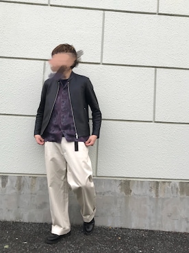 「FACETASM」｜「アイテム（ライダースジャケット）」を使った、かんへるさん（メンズ・173cm）の春コーディネート