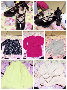 「GU（ジーユー）のアイテム（ニット/セーター、ピンク系）」を使った、maikoさん（レディース）の春コーディネート