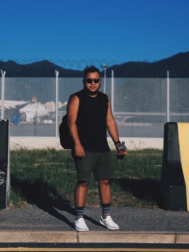 「GLASENSE（グラセンス）のアイテム」を使った、Eric Yipさん（メンズ・168cm）の春コーディネート