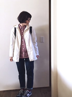 「白」｜「アイテム（カバーオール）」を使った、mioさん（レディース・155cm）の冬コーディネート