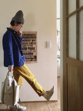 「ニットキャップ」｜「アイテム（カバーオール）」を使った、mioさん（レディース・155cm）の春コーディネート