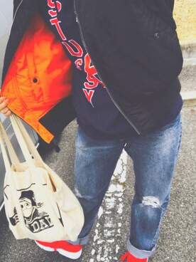「Alpha Industries（アルファインダストリーズ）のアイテム（ブルゾン）」を使った、ma.さん（レディース・168cm）の春コーディネート