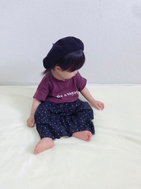 「1歳3ヶ月」｜「アイテム（ハンチング/ベレー帽）」を使った、YuAchiさん（キッズ・70cm）の秋コーディネート