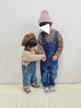 「OLD NAVY（オールドネイビー）のアイテム（オールインワン・サロペット）」を使った、YuAchiさん（キッズ・70cm）の冬コーディネート