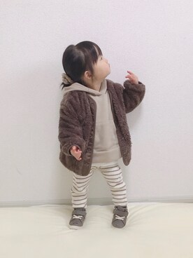 「アイテム（ブルゾン、ブラウン系）」を使った、YuAchiさん（キッズ・70cm）の冬コーディネート