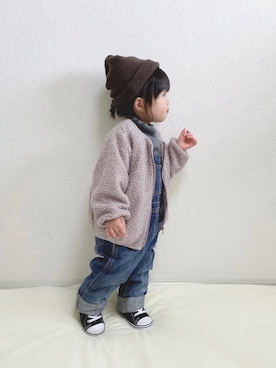 「OLD NAVY（オールドネイビー）のアイテム（オールインワン・サロペット）」を使った、YuAchiさん（キッズ・70cm）の冬コーディネート