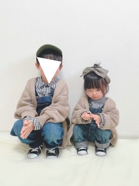 「OLD NAVY（オールドネイビー）のアイテム（オールインワン・サロペット）」を使った、YuAchiさん（キッズ・70cm）の冬コーディネート