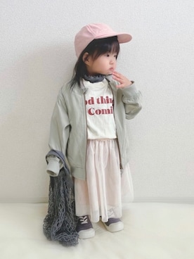 「apres les cours（アプレレクール）のアイテム（キャップ）」を使った、YuAchiさん（キッズ・70cm）の春コーディネート