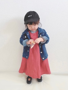 「petit main（プティマイン）のアイテム（スニーカー）」を使った、YuAchiさん（キッズ・70cm）の春コーディネート