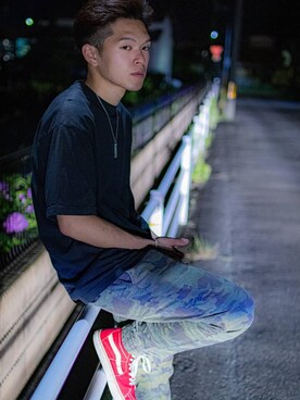 「Back Channel（バックチャンネル）のアイテム（トップス）」を使った、愛己/[YOSHIKI]さん（メンズ・172cm）の夏コーディネート