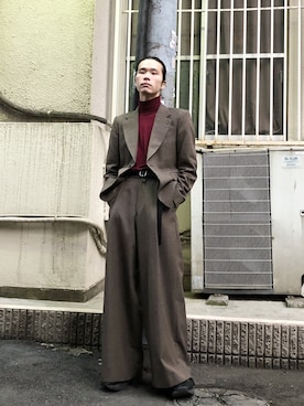 「DRIES VAN NOTEN（ドリスヴァンノッテン）のアイテム（スラックス）」を使った、HILOさん（メンズ・183cm）の冬コーディネート