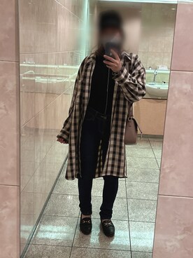 「179/WG（イチナナキュウダブルジー）のアイテム（シャツワンピース）」を使った、えりなさん（レディース・153cm）の冬コーディネート