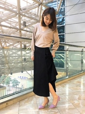 「アイテム（シューズ、パープル系）」を使った、yunaさん（レディース・160cm）の冬コーディネート