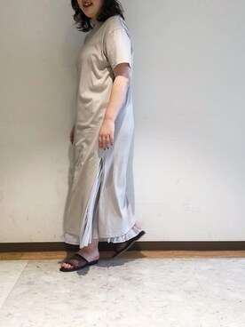「アイテム（ワンピース/ドレス、シルバー系）」を使った、KAZUE KAWAMOTOさん（レディース・164cm）の夏コーディネート