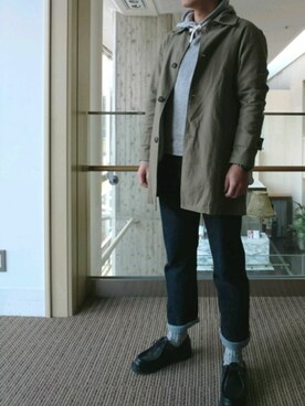 「チロリアンシューズ」｜「アイテム（ステンカラーコート）」を使った、ひろやすさん（メンズ・170cm）の秋コーディネート