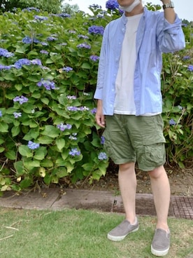 「無印良品（ムジルシリョウヒン）のアイテム（スリッポン）」を使った、ひろやすさん（メンズ・170cm）の夏コーディネート