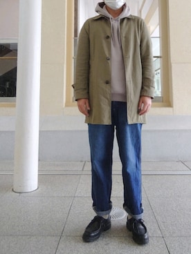 「チロリアンシューズ」｜「アイテム（ステンカラーコート）」を使った、ひろやすさん（メンズ・170cm）の秋コーディネート