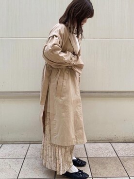 「レイヤード風」｜「アイテム（ノーカラーコート）」を使った、Nakagawa mikuさん（レディース・152cm）の冬コーディネート