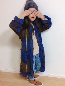 「AZUL by moussy（アズールバイマウジー）のアイテム（スウェット）」を使った、mochikoさん（キッズ・128cm）の秋コーディネート