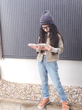 「アイテム（ミリタリージャケット）」を使った、mochikoさん（キッズ・130cm）の冬コーディネート