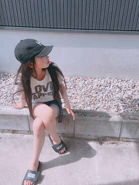 「VANS（バンズ）のキッズ サンダル VANS ヴァンズ OVERS(16-23) V7588K BLACK（サンダル、ブラック系）」を使った、mochikoさん（レディース・160cm）の夏コーディネート