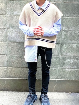 「BALENCIAGA（バレンシアガ）のアイテム（スニーカー、ブラック系）」を使った、世夏さん（メンズ・168cm）の春コーディネート