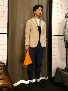 「Magnu（マヌー）のMagnu/マヌー/Tee Pee pouch（ハンドバッグ）」を使った、keitaさん（メンズ・177cm）の春コーディネート