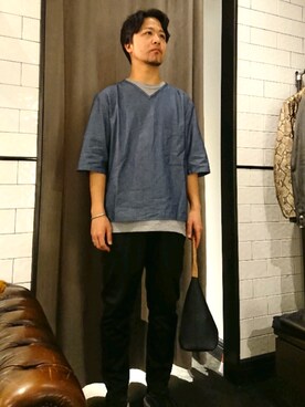 「Magnu（マヌー）のMagnu/マヌー/Tee Pee pouch（ハンドバッグ）」を使った、keitaさん（メンズ・177cm）の春コーディネート