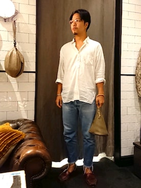 「Magnu（マヌー）のMagnu/マヌー/Tee Pee pouch（ハンドバッグ）」を使った、keitaさん（メンズ・177cm）の夏コーディネート