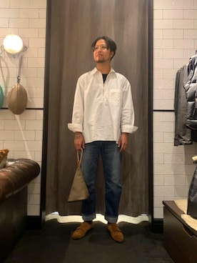 「Magnu（マヌー）のMagnu/マヌー/Tee Pee pouch（ハンドバッグ）」を使った、keitaさん（メンズ・177cm）の秋コーディネート