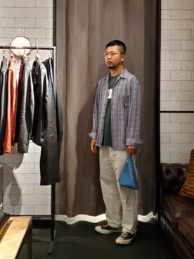 「Magnu（マヌー）のMagnu/マヌー/Tee Pee pouch（ハンドバッグ）」を使った、keitaさん（メンズ・177cm）の夏コーディネート