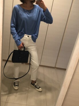 「Mila Owen（ミラオーウェン）のカットオフストレートデニム（デニムパンツ）」を使った、a❤︎さん（レディース・156cm）の春コーディネート