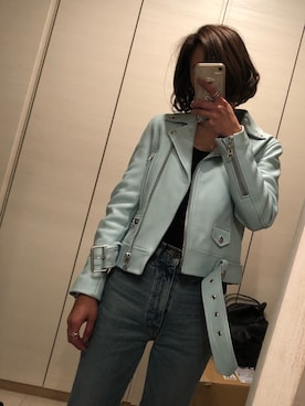 「Acne Studios（アクネストゥディオズ）のアイテム（ライダースジャケット）」を使った、a❤︎さん（レディース・156cm）の冬コーディネート