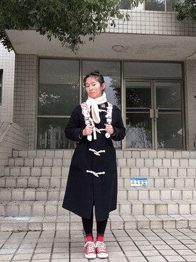 「ONLY（オンリー）のアイテム（ダッフルコート）」を使った、醋拌栗子さん（レディース・168cm）の冬コーディネート