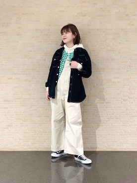 「ウエスタンシャツ」｜「アイテム（ブルゾン）」を使った、ぽちさん（レディース・158cm）の春コーディネート