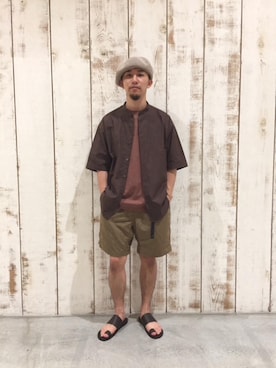「RECOMMEND  ITEM STYLING」｜「アイテム（ハンチング/ベレー帽）」を使った、AOKI NISHIKAWAさん（メンズ・168cm）の夏コーディネート