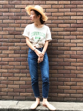 「Ungrid（アングリッド）のスクエアトゥサンダル（サンダル）」を使った、Ungrid STAFFさん（レディース・166cm）の春コーディネート