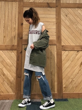 「クラッシュデニム」｜Ungrid STAFFさん（レディース・160cm）の春コーディネート