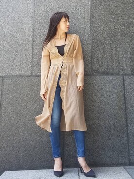 「Ungrid（アングリッド）のスカラップ刺繍ガウン（シャツ/ブラウス）」を使った、Ungrid STAFFさん（レディース・159cm）の春コーディネート