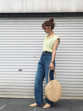 「Ungrid（アングリッド）のスクエアトゥサンダル（サンダル）」を使った、Ungrid STAFFさん（レディース・161cm）の夏コーディネート