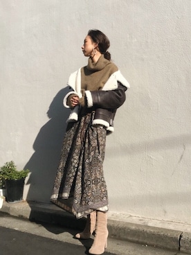 「Ungrid（アングリッド）のアイテム（ムートンコート）」を使った、Ungrid STAFFさん（レディース・167cm）の冬コーディネート