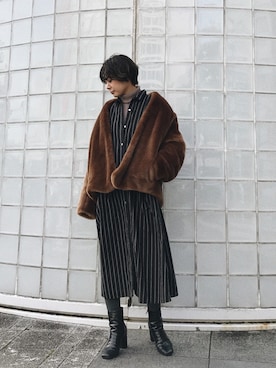 「Ungrid（アングリッド）のアイテム（ノーカラージャケット）」を使った、Ungrid STAFFさん（レディース・165cm）の冬コーディネート