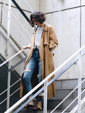 「Ungrid（アングリッド）のアイテム（トレンチコート）」を使った、Ungrid STAFFさん（レディース・164cm）の冬コーディネート